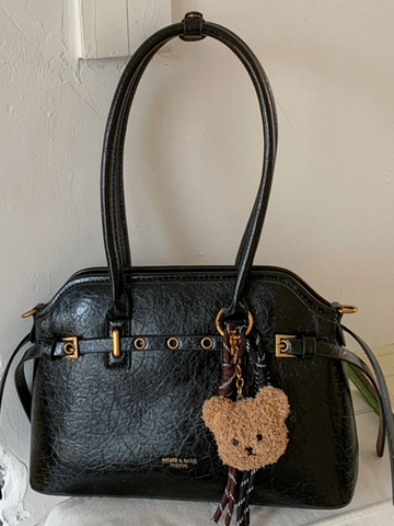 Borsa Tote da Donna in Pelle PU di Grande Capacità Retro Borsa a Spalla Cerata ad Olio Borsa per Pendolari Con Ciondolo a Orsetto