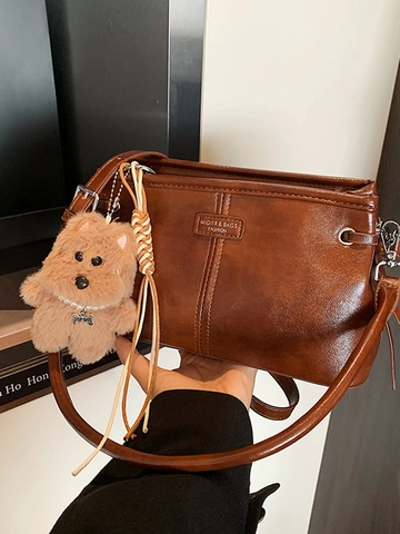 Vintage Niche Casual PU Leather Small Square Bag For Women Minimalist Shoulder Crossbody Handbag With Pendant Autumn Fashion