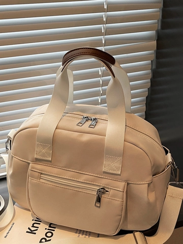 Casual Women Canvas Shoulder Bag Multi Pocket Crossbody Handbag Urban Minimalist Tote Lightweight Daily Commute Messenger Bag