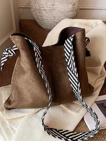 Vintage Wildleder Tragetasche Für Damen Große Kapazität Gestreifter Breiter Gurt Hobo Schultertasche Minimalistische Umhängetasche
