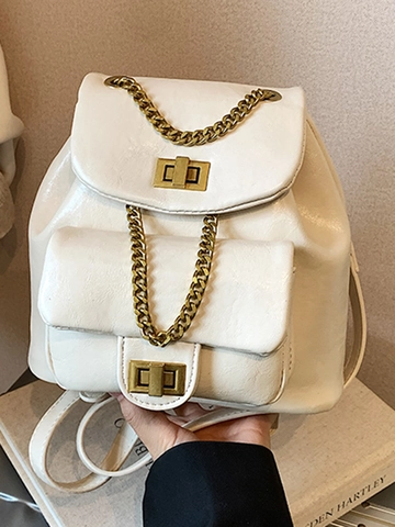 Damen Retro PU-Leder Mini-Rucksack Koreanischer Stil Kette Eimer Tasche Für Schule Ausflug Alltag Mode Kleiner Rucksack Geschenk