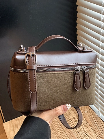 Borsa a Tracolla da Donna Urbana Semplice in Pelle Sintetica Scamosciata Patchwork Borsa a Scatola Casual Moda Quotidiana