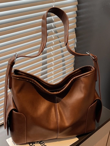 Vintage PU Leder Tragetasche Mit Großer Kapazität Für Damen Urbane Schlichte Schultertasche Retro Henkeltasche Für Den Alltag