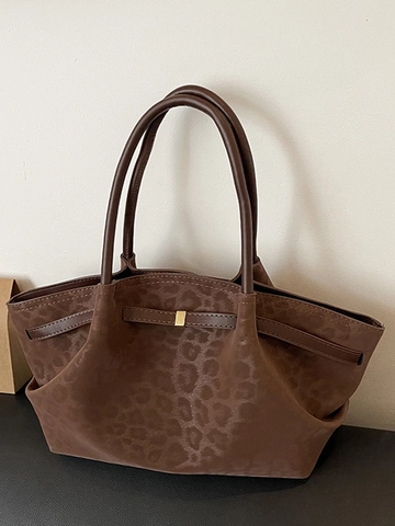 Große Kapazität Leopardenmuster Einkaufstasche Für Damen Retro PU Leder Schultertasche Casual Pendeln Handtasche Mit Metallschnalle