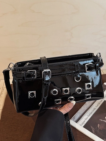 Damen Mode PU Leder Umhängetasche Metallösen Punk Stil Crossbody Handtasche Für Den Täglichen Streetwear Vielseitig