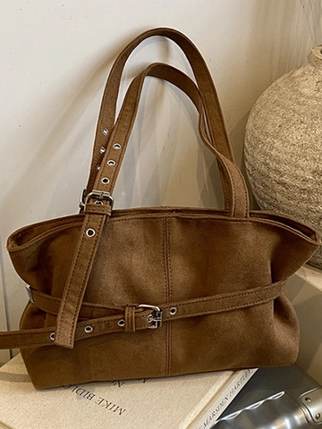 Borsa Tote da Donna in Finta Pelle Scamosciata Retrò Fibbia Minimalista Grande Capacità Borsa a Tracolla Lavoro