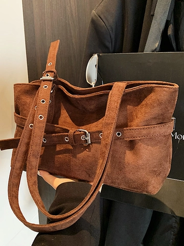 Borsa Tote da Donna in Finta Pelle Scamosciata Retrò Fibbia Minimalista Grande Capacità Borsa a Tracolla Lavoro