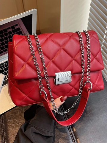 Dames Mode Gewatteerde Ruit PU Leer Schoudertas Metalen Ketting Crossbody Kleine Vierkante Tas Pendelaar Slot Handtas