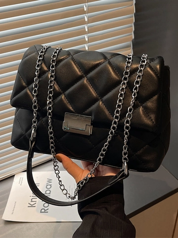 Dames Mode Gewatteerde Ruit PU Leer Schoudertas Metalen Ketting Crossbody Kleine Vierkante Tas Pendelaar Slot Handtas