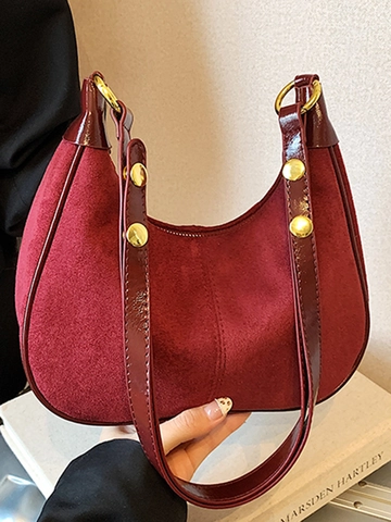 Borsa a Spalla da Donna Retro in Suède Opaco Hobo Bag Con Rivetti Dorati Borsa a Tracolla alla Moda per Pendolari