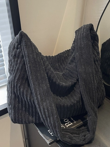 Borsa Tote Grande in Velluto a Coste da Donna Retro Texture a Righe Borsa a Spalla Minimalista Hobo Bag Borsa per la Spesa