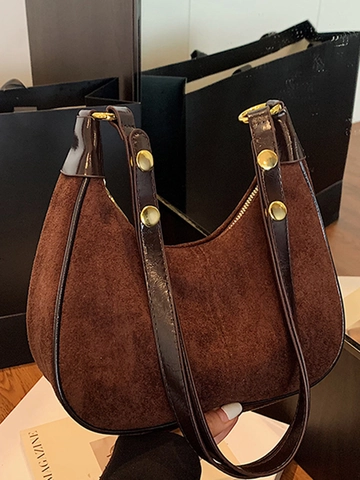 Borsa a Spalla da Donna Retro in Suède Opaco Hobo Bag Con Rivetti Dorati Borsa a Tracolla alla Moda per Pendolari