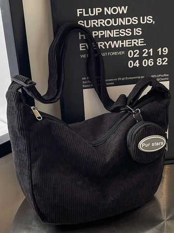 Sac à Épaule en Velours Côtelé Femme Grande Capacité Sac Bandoulière Hobo Avec Petite Pochette Style Japonais Cabas