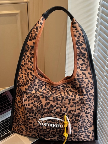 Borsa Tote da Donna in Camoscio con Stampa Leopardata Borsa a Spalla di Grande Capacità Borsa a Mano Casual da Pendolare con Nappa