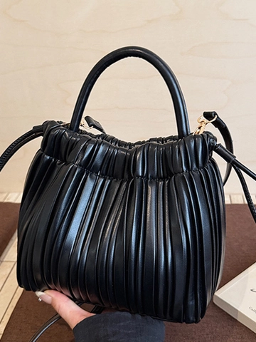 Koreanischer Stil Damen Geraffte PU Leder Beuteltasche Minimalistische Plissee Umhängetasche Umhängetasche Für Den Alltag