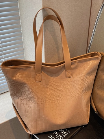 Bolso de Mano de Gran Capacidad para Mujer Relieve de Cocodrilo Cuero de PU Moda Minimalista Urbano Bolso de Hombro Color Sólido