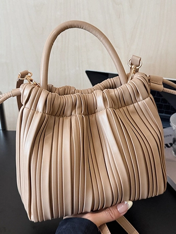 Koreanischer Stil Damen Geraffte PU Leder Beuteltasche Minimalistische Plissee Umhängetasche Umhängetasche Für Den Alltag