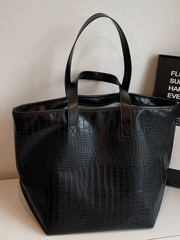 Bolso de Mano de Gran Capacidad para Mujer Relieve de Cocodrilo Cuero de PU Moda Minimalista Urbano Bolso de Hombro Color Sólido