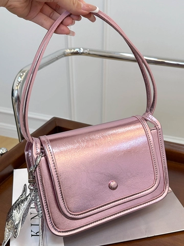 Metallische PU Leder Kleine Quadratische Tasche Retro Mode Damen Schultertasche Umhängetasche Mit Metallischer Textur Klappendesign