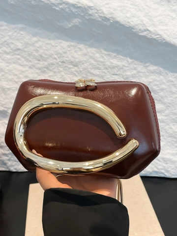 Bolso de Noche Mini Cuadrado Retro de Cuero PU Brillante Con Decoración de Metal Cadena Bolso Bandolera Mano para Mujer Banquete
