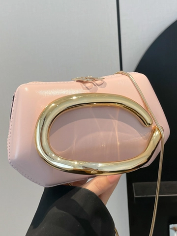 Bolso de Noche Mini Cuadrado Retro de Cuero PU Brillante Con Decoración de Metal Cadena Bolso Bandolera Mano para Mujer Banquete