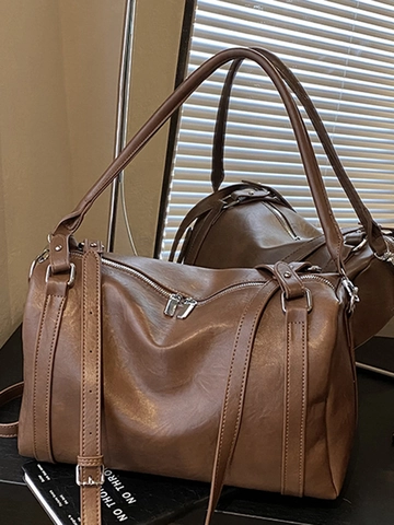 Bolso de Hombro de Cuero PU Vintage de Gran Capacidad para Mujer Bolso Tote Boston Urbano Simple para Viaje Diario