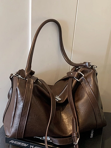 Bolso de Hombro de Cuero PU Vintage de Gran Capacidad para Mujer Bolso Tote Boston Urbano Simple para Viaje Diario