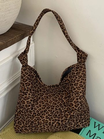 Leopard Print Suede Shoulder Bag Large Capacity Tote Hobo Bag With Knot Strap Design Casual Fashion Women Handbag