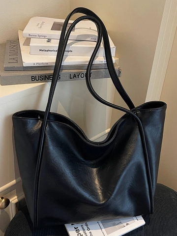 Bolso Tote de Cuero PU Minimalista Retro para Mujer Bolso de Hombro de Gran Capacidad Color Sólido Bolso de Viaje Diario