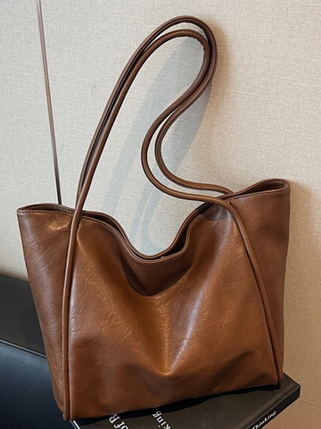 Bolso Tote de Cuero PU Minimalista Retro para Mujer Bolso de Hombro de Gran Capacidad Color Sólido Bolso de Viaje Diario