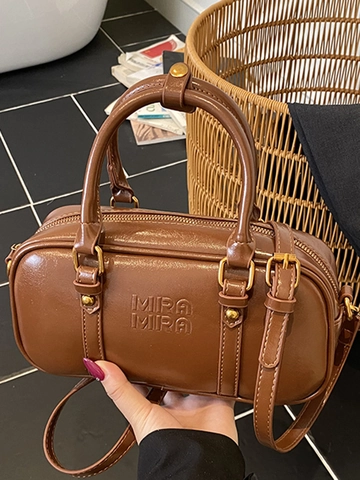 Bolso de Hombro Boston de Cuero PU Vintage para Mujer Elegante Bolso de Mano de Color Sólido Moda de Otoño Bandoulière Diario