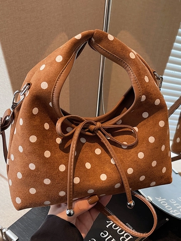 Women's Fashion Suede Polka Dot Dumpling Bag Retro Chic Bow Shoulder Crossbody Bag Versatile Small Handbag For Everyday