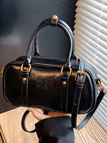 Bolso de Hombro Boston de Cuero PU Vintage para Mujer Elegante Bolso de Mano de Color Sólido Moda de Otoño Bandoulière Diario