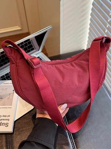 Bolso de Hombro de Media Luna Casual para Mujer Tela de Color Sólido Bolso Bandolera Dumpling para Viaje Diario Moda Ligero