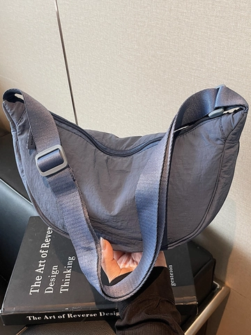 Bolso de Hombro de Media Luna Casual para Mujer Tela de Color Sólido Bolso Bandolera Dumpling para Viaje Diario Moda Ligero