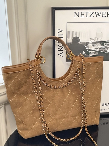 Dames Grote Capaciteit Gewatteerde Tote Bag Stedelijk Minimalistisch Polyester Schoudertas Met Ketting Mode Handtas Voor Dagelijks Gebruik