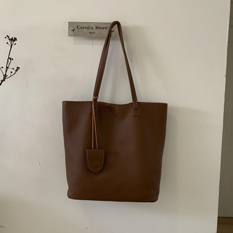 Borsa Tote Minimalista in Pelle PU Texture Litchi Per Donna Borsa a Tracolla di Grande Capacità Con Pochette Retro Secchiello