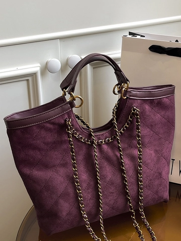 Dames Grote Capaciteit Gewatteerde Tote Bag Stedelijk Minimalistisch Polyester Schoudertas Met Ketting Mode Handtas Voor Dagelijks Gebruik