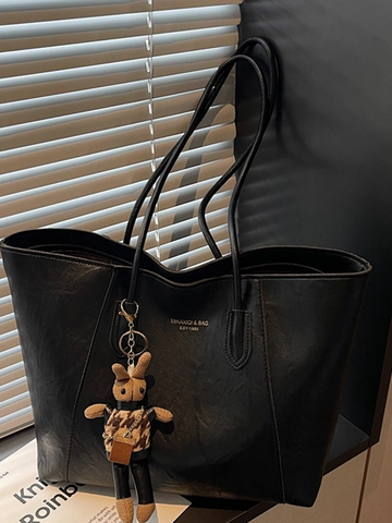 Borsa Tote in Pelle PU da Donna di Grande Capacità Borsa a Spalla Casual Urbana Minimalista con Ciondolo a Coniglio