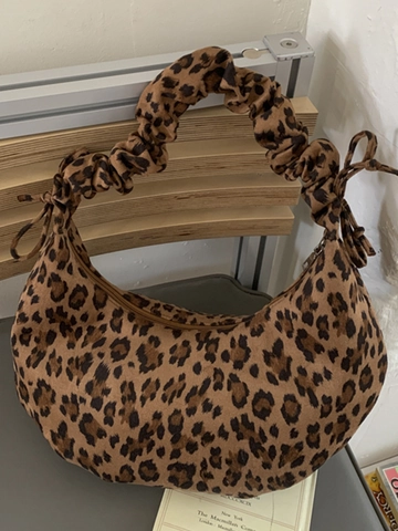 Leopardenmuster Wildlederimitat Hobo Tasche Große Kapazität Retro Schultertasche Mit Raffgriff Schleife Lässige Shopper Für Damen