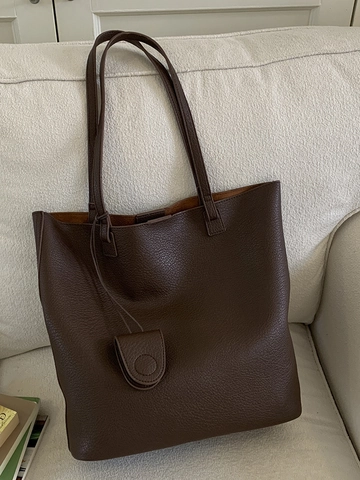 Borsa Tote Grande Capacità per Donna Borsa a Spalla in Pelle PU Minimalista Retrò Con Tasca Interna a Zip e Pendente