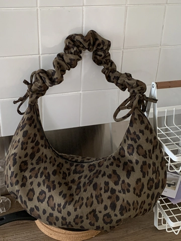 Leopardenmuster Wildlederimitat Hobo Tasche Große Kapazität Retro Schultertasche Mit Raffgriff Schleife Lässige Shopper Für Damen