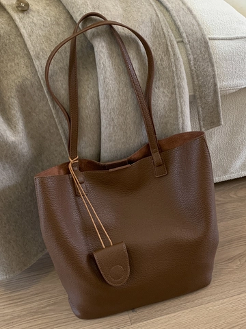 Borsa Tote Grande Capacità per Donna Borsa a Spalla in Pelle PU Minimalista Retrò Con Tasca Interna a Zip e Pendente