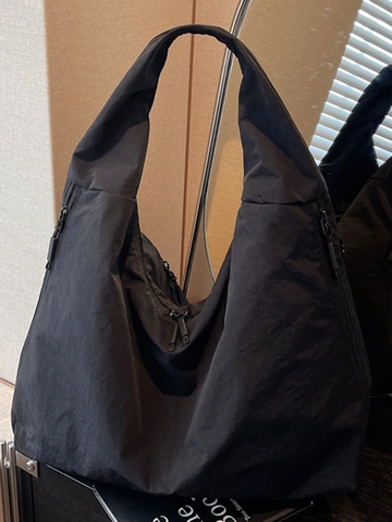 Bolso Tote de Gran Capacidad para Mujer Estilo Coreano Simple Color Sólido Bolso de Hombro de Tela Bolso Hobo Casual para Diario