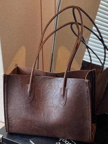 Borsa Tote da Donna Retro in Pelle PU a Pieghe Grande Capacità Semplice Borsa a Tracolla Urbana per Pendolarismo Moda
