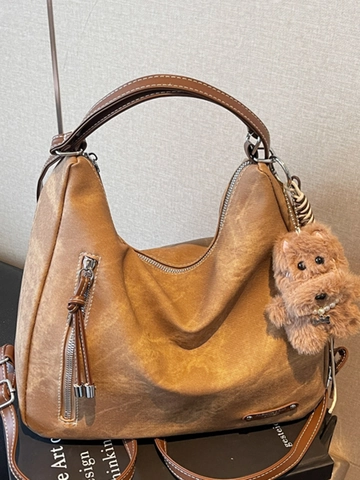Vintage PU Leder Grote Capaciteit Schoudertas Retro Koreaanse Hobo Tote Bag Voor Vrouwen Dagelijks Kantoor Woon-Werkverkeer Rits Tas