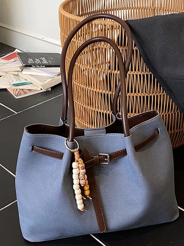 Vintage Große Kapazität PU Leder Tote Bag Für Damen Minimalistische Schulter Unterarmtasche Mit Böhmischen Perlen Anhänger Nähte Arbeit