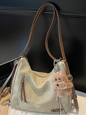 Vintage PU Leder Grote Capaciteit Schoudertas Retro Koreaanse Hobo Tote Bag Voor Vrouwen Dagelijks Kantoor Woon-Werkverkeer Rits Tas