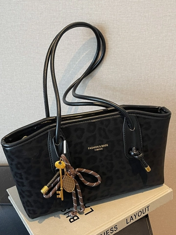 Bolso de Hombro de Gamuza con Estampado de Leopardo Bolso Tote Retro de Gran Capacidad para Mujer Urbano Simple Casual Oficina