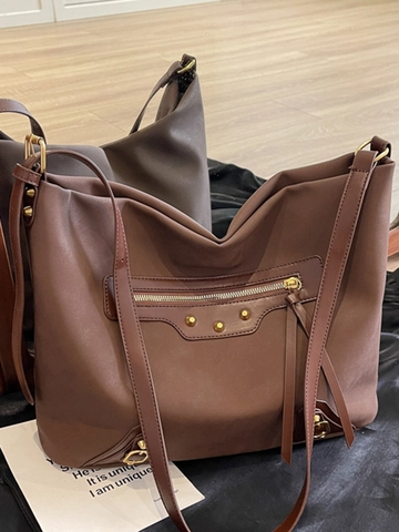Borsa Tote Grande in Pelle PU Vintage da Donna Borsa a Tracolla Retro con Borchie e Nappe Borsa Hobo Crossbody Moda Ufficio